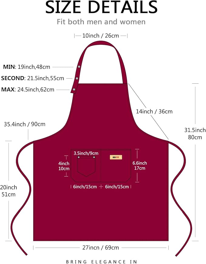 Yuubin Extra Large Aprons for Men Adjustable Button Apron - Image 6