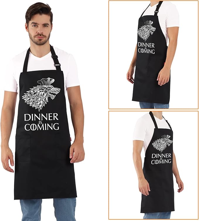 Grill Aprons for Men Women, Dinner is Coming Kitchen Chef Apron - Image 8
