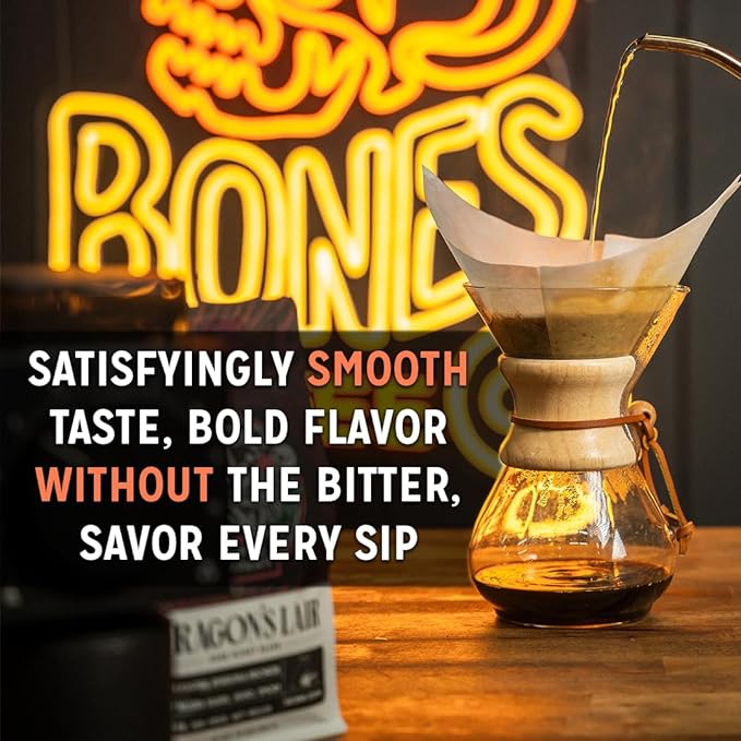 Bones Coffee Company White Chocolate Peppermint Bark Flavored Coffee, Medium Roast Low Acid Arabica Beans Compatible with Auto drip and French Press Coffee Maker, 12 Oz Ground