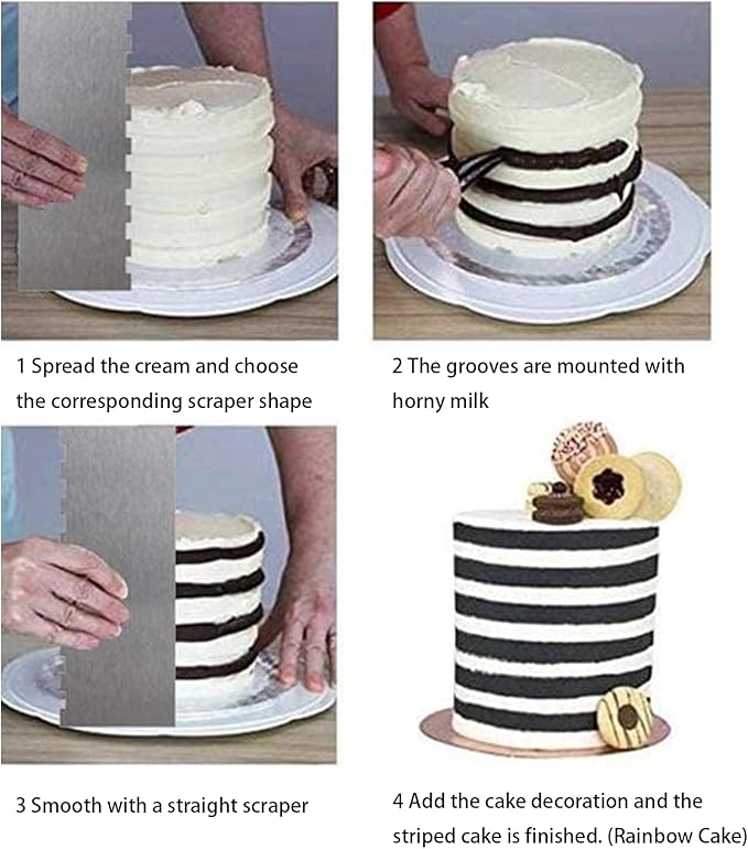 3 Pieces 8.7 Inche Stainless Steel Cake Scraper,Double Sided Patterned Edge - Image 7