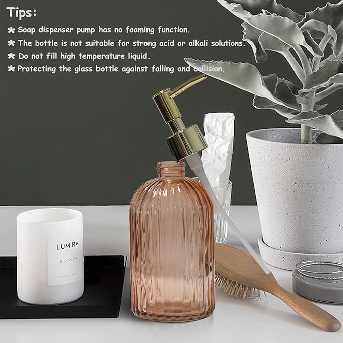 Glass Soap Dispenser with Gold Plastic Pump, 13.5oz Refillable Liquid Hand Soap - Image 6