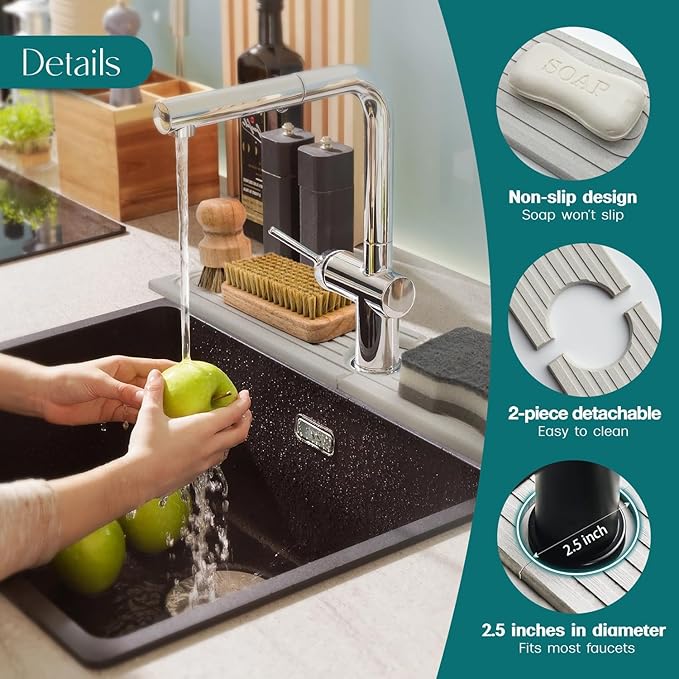 Eormoe Faucet Mat for Kitchen Sink – Diatomite Stone Drying Mat & Sink - Image 8