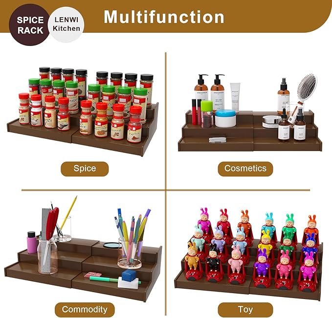 Lenwi Spice Rack Organizer for Cabinet, 3 Tier Expandable Bamboo Spice Storage - Image 7