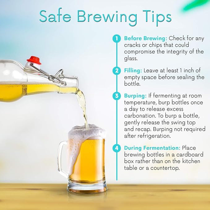 WILLDAN Set of 6-8.5oz Swing Top Glass Bottles - Flip Top Brewing Bottles For Kombucha, Kefir, Vanilla Extract, Beer - Airtight Caps and Leak Proof Lids, Bonus Gaskets and Funnel