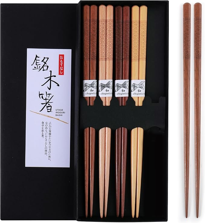 Reusable Chopsticks,GLAMFIELDS Japanese Natural Wooden 5 Pairs Hand-Carved - Image 7