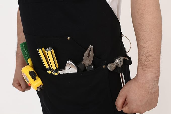 Heavy Duty Canvas Work Apron, Tool Pockets, Back Straps Adjustable(black) - Image 8