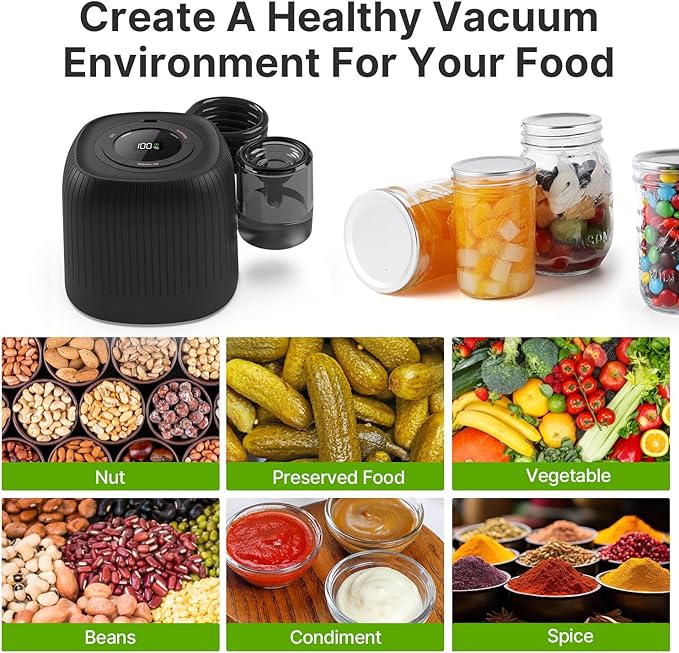 3 IN 1 Electric Mason Jar Vacuum Sealer Kit, Automatic Vacuum Sealer for Jars, Compatible With Food Storage, Vacuum Bags Seal, Wine Bottles, Birthday Gifts for Women, Gifts for Mom, Grandma