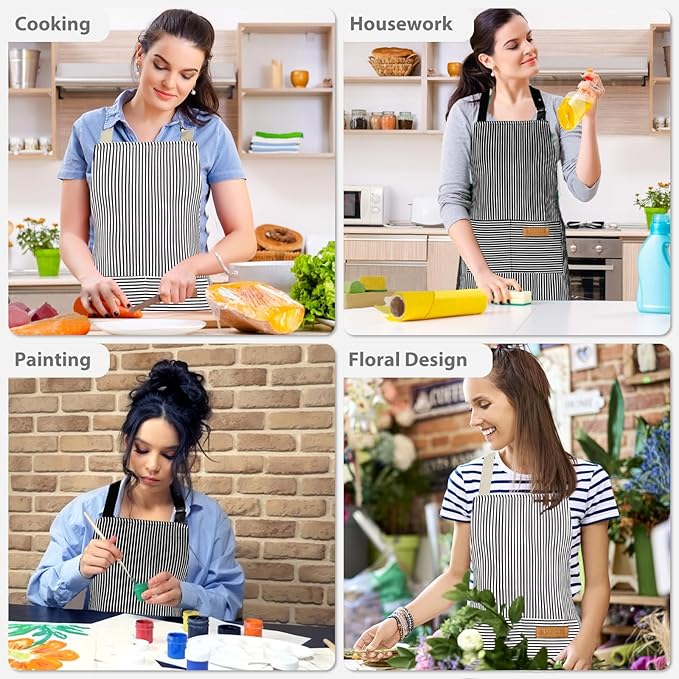 2 Pack Aprons for Women with Pockets, Kitchen Cooking Apron for Men, Adjustable - Image 7