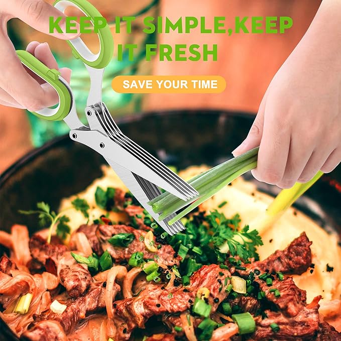 Herb Scissors with 5 Blades and Cover, Kitchen Herb Cutter with Cleaning Comb - Image 7