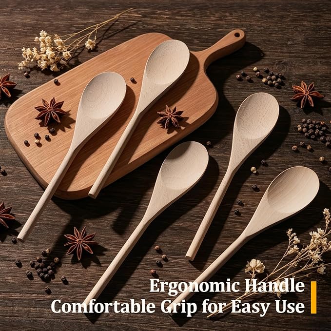 Wooden Spoons for Cooking, MORGLES 10-Inch Serving Spoons for Stirring Mixing - Image 7