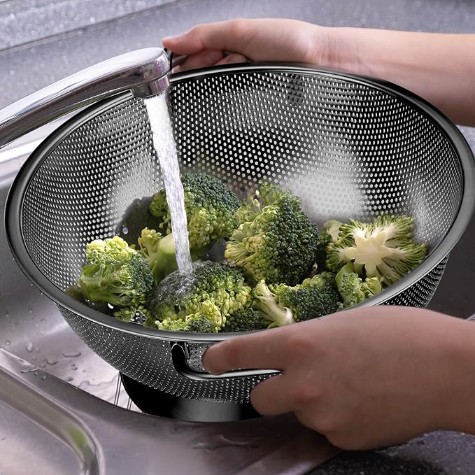 Bokon 3 Pcs Stainless Steel Colander Set Colander Bowl and Sieves 1/3/5 Quart - Image 7