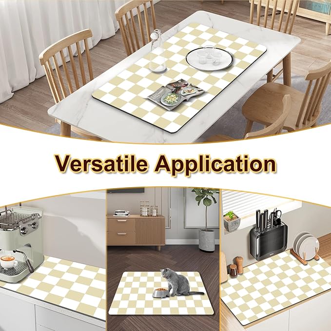 Dish Drying Mat for Kitchen Counter, 16.5’’ X 27.6’’ Checkered Large Coffee - Image 6