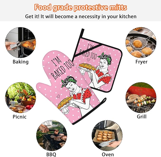 Funny Oven Mitts and Pot Holders Sets Pink Kitchen Accessories Cute Kitchen - Image 7