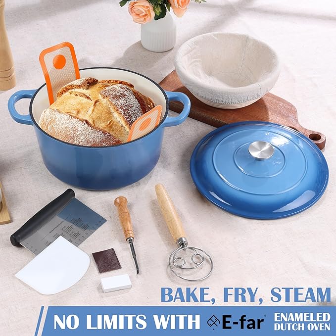 E-far Enameled Dutch Oven Pot for Bread Baking, 6QT Enameled Cast Iron Cookware - Image 7