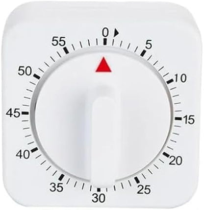 White Timer Clock Square 60-Minute Mechanical Kitchen Timer Wind up Visual by Galepromot