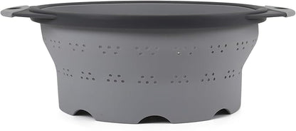 Dexas 8" Collapsible Silicone Colander in Cool Grey, Kitchen Strainer by Dexas