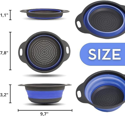 Blue Round Silicone Collapsible Colander – Silicone Round Kitchen Strainers - Image 2