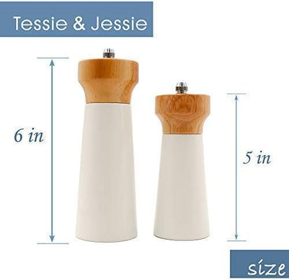 Salt and Pepper Grinders White Salt Shaker Wooden Pepper Salt Grinder Set - Image 2
