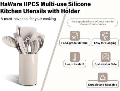 HaWare 11 PCS Silicone Cooking Utensils Set, Heat Resistant Kitchen Utensils - Image 3