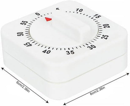 White Timer Clock Square 60-Minute Mechanical Kitchen Timer Wind up Visual - Image 2