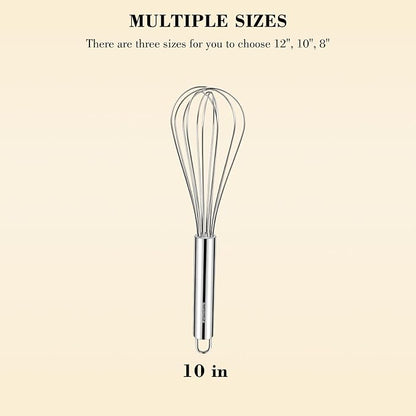 NileHome Stainless Steel Whisk 10" Kitchen Whisk Wisking Tool Kitchen Wisk Wire - Image 2