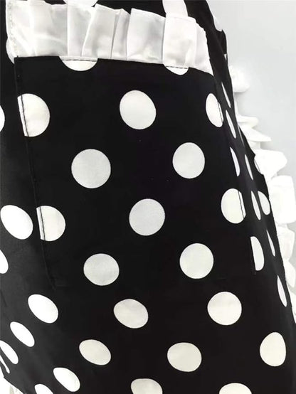 Hyzrz Cute Apron Retro Black Polka Dot Retro Ruffle Side Vintage Cooking Aprons - Image 5