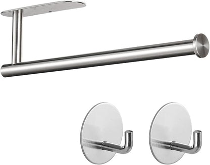 Paper Towel Holder with 2 Hooks-Under Cabinet Paper Towel Holder by Kinbery