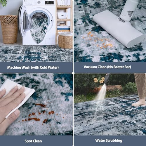 8x10 Area Rugs for Living Room Washable Bedroom Dining Room Navy Grey - Image 5