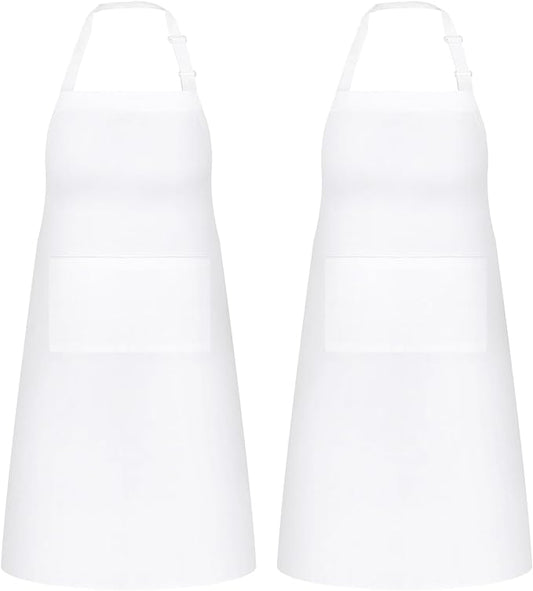 NLUS 2 Pack White Aprons with 2 Pockets by NLUS