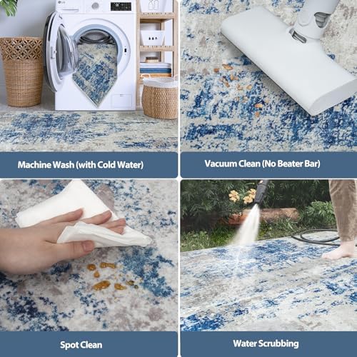 9x12 Area Rugs for Living Room Washable Bedroom Dining Room Blue Grey White - Image 4