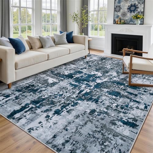 8x10 Area Rugs for Living Room Washable Bedroom Dining Room Navy Grey - Image 3