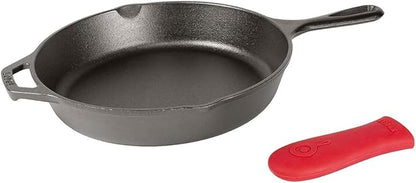 Lodge Cast Iron Skillet with Red Silicone Hot Handle Holder, 10.25-inch by Lodge