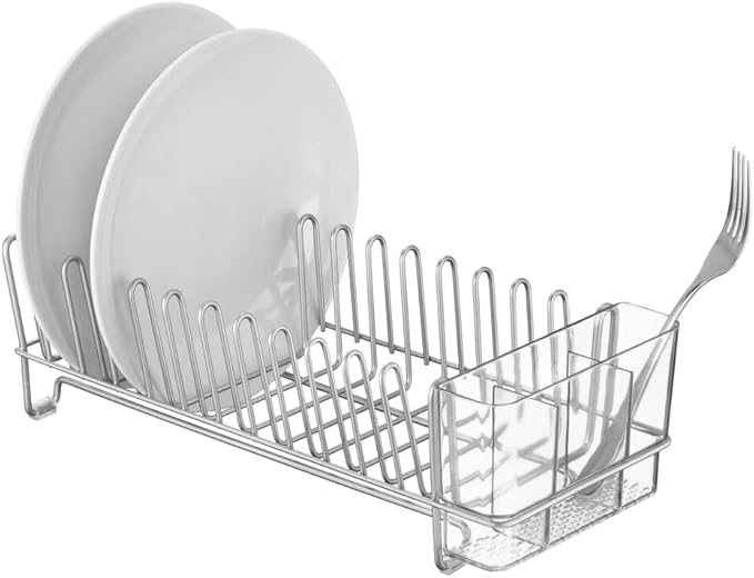 mDesign Kitchen Sink Dish Drainer – Small Metal and Plastic Dish Rack - Image 4