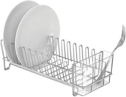 mDesign Kitchen Sink Dish Drainer – Small Metal and Plastic Dish Rack - Image 4