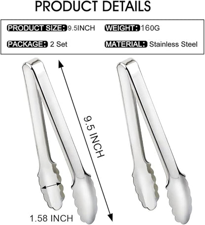 2 Pack Serving Tongs Serving Utensils Salad Tongs Metal Buffet Tongs Non-slip & - Image 4