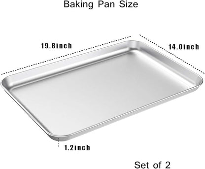 Baking Sheet Set of 2, Wildone Stainless Steel Baking Tray Cookie Pan, Size 20 - Image 2