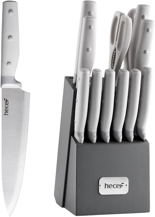 hecef Kitchen Knife Block Set, 14 Pieces Knife Set by hecef