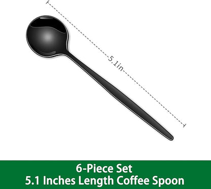 5.1 Inch Coffee & Tea Spoons, 6-Piece Black Stainless Steel Dessert Spoons - Image 2