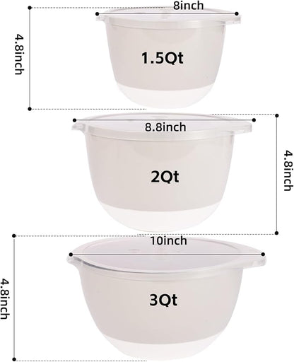 3 Plastic Mixing Bowls with Lids, Pour Spout, 4.8in Deep Baking Mixing Bowl Set - Image 3