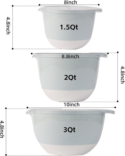 3 Plastic Mixing Bowls with Lids, Pour Spout, TPR Bottom, Mixing Bowl Set - Image 3