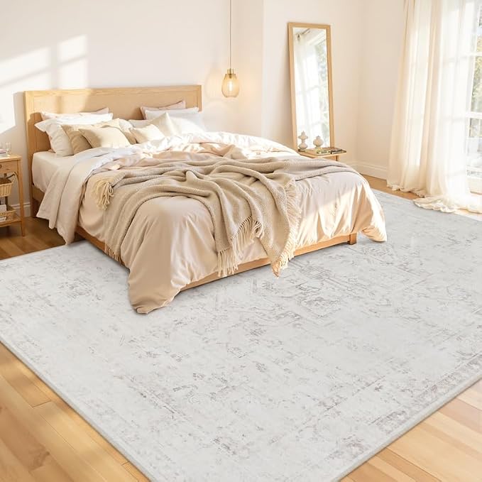 8x10 Area Rugs for Living Room: Vintage Boho Neutral Washable Rug Indoor Soft - Image 2