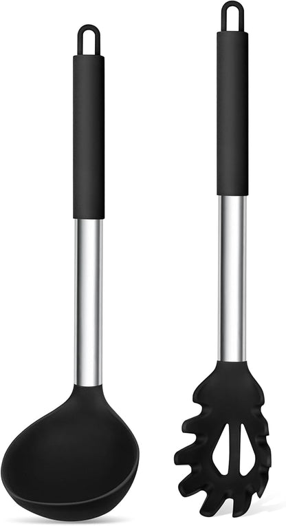 TeamFar Silicone Pasta Fork and Ladle Spoon Set, Serving Soup, Healthy & by TeamFar