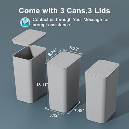 3 Pack 10 Liter / 2.6 Gallon Bathroom Trash Can, Small Trash Can - Image 7