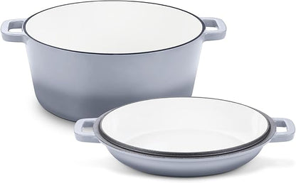 TeamFar 5 Quart Enameled Cast Iron Dutch Oven, 2-In-1 Dutch Oven Pot Cookware by TeamFar