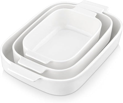 MALACASA Casserole Dishes for Oven, Ceramic Baking Dishes Set of 3, Rectangular by MALACASA