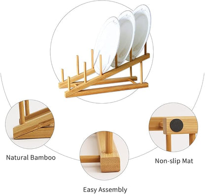 Bamboo Dish Drying Rack Wooden Plate Rack Kitchen Pot Lid Holder Cabinet - Image 7