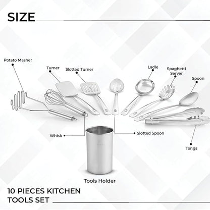Avador® Premium Set of 10 Stainless Steel Kitchen Tool Set - Image 2