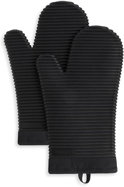 KITCHENAID Ribbed Soft Silicone Oven Mitt 2-Pack Set, Matte Black by KitchenAid