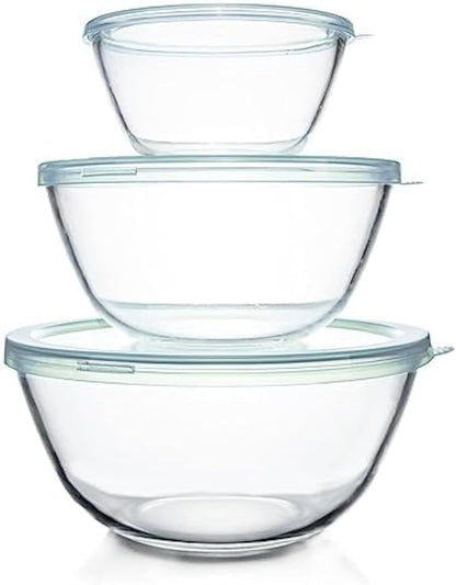 Luvan Glass Mixing Bowls with Lids Set-Large Glass Mixing Bowls, Food Prep by Luvan