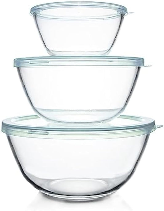 Luvan Glass Mixing Bowls with Lids Set-Large Glass Mixing Bowls, Food Prep by Luvan